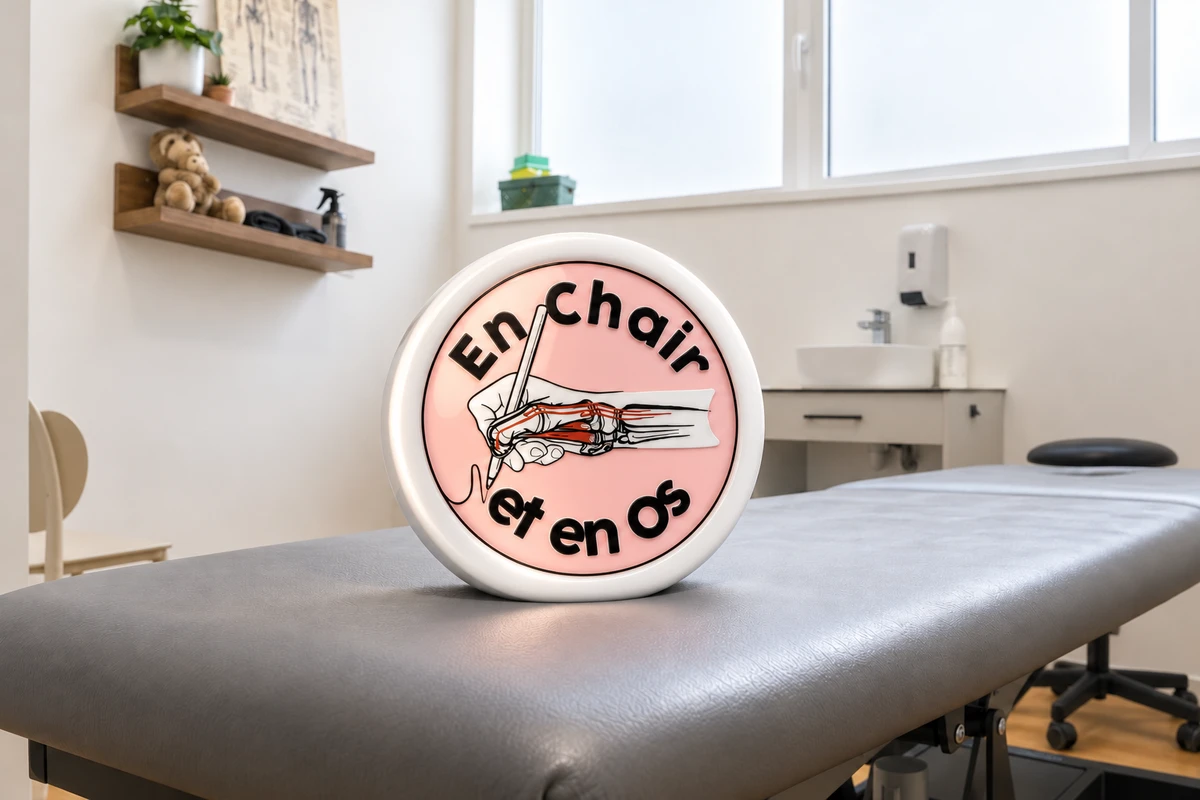 Logo En Chair et en Os en 3D intégré dans une photo de cabinet